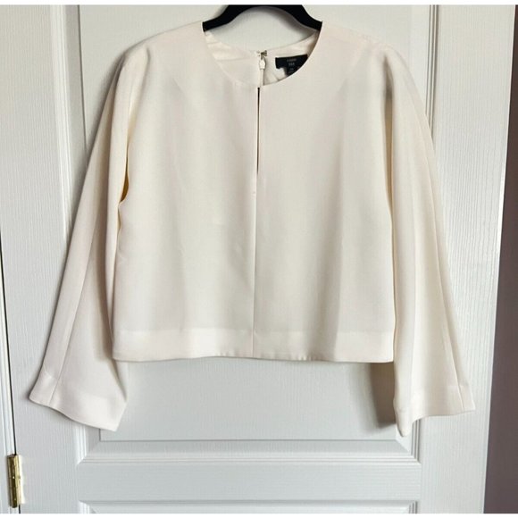 Women's J. Crew Size 10 Long Sleeve Ivory Cropped Keyhole Top - Picture 1 of 3